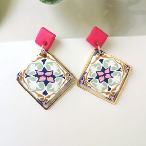Handmade pink tile earrings