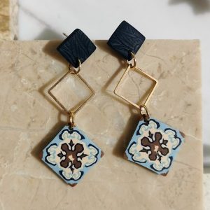 Dangling tile earrings inspired by Peranakan