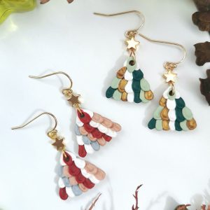 Polymer clay Christmas tree earrings