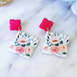 Handmade pink flower earrings