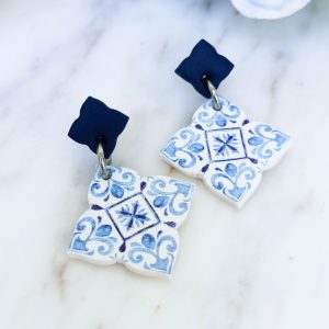Handmade dark blue tile earrings